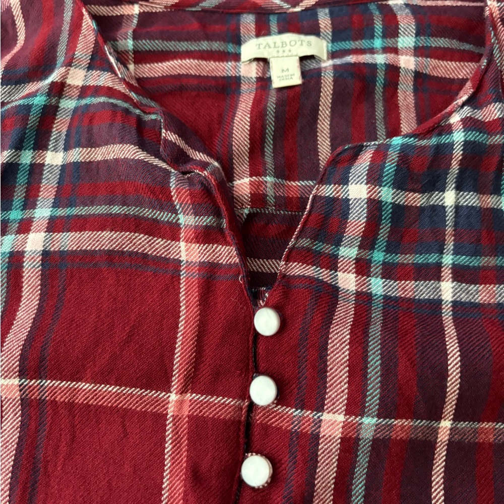 Talbots Flannel Red and Blue Plaid Top - Picture 3 of 4